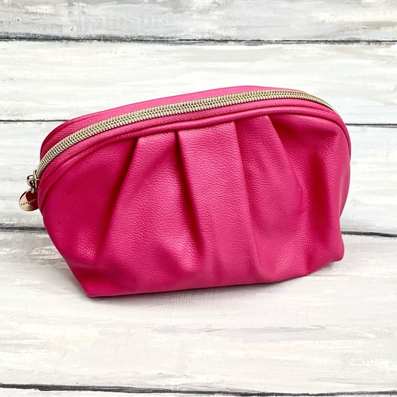 bareMinerals Hot Pink Faux Pebbled Leather Cosmetic Bag Makeup Zip Travel Bag - Picture 3 of 13